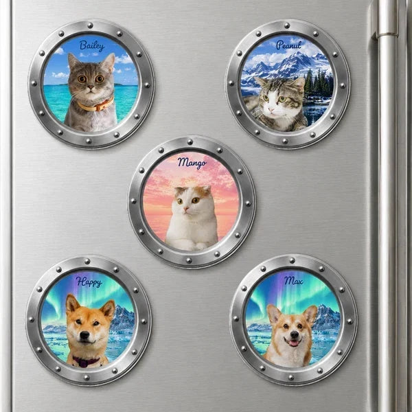 Personalized Acrylic Dog Magnet Peeking Through Porthole Gift for Pet Owners