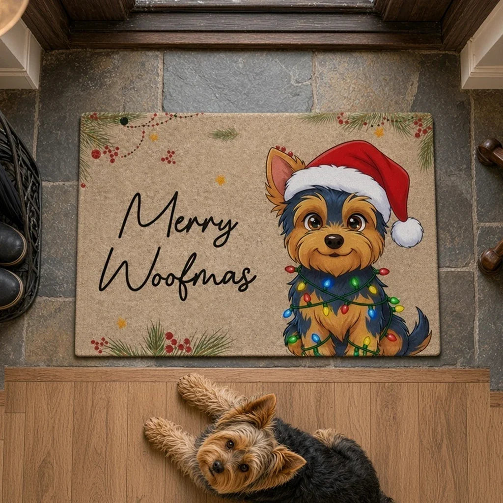 Personalized Dog Lover Doormat with Merry Woofmas Design Gift