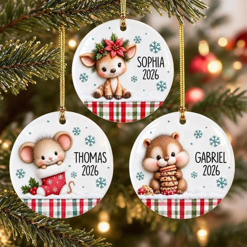 Personalized Ceramic Ornament Cute Woodland Animals Gift for Kids