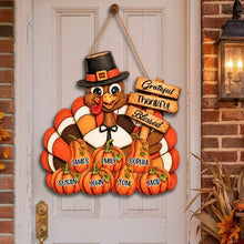 Load image into Gallery viewer, Personalized Wooden Sign with Pilgrim Turkey for Family Fall Decor
