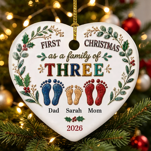 Personalized Ceramic Heart Ornament First Christmas Gift for Family