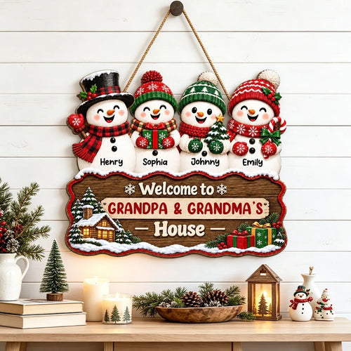 Personalized Snowman Family Wooden Sign Gift for Grandparents Christmas Decor