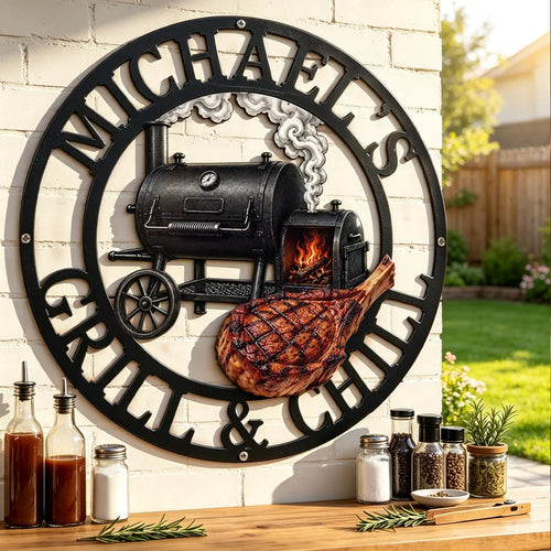 Personalized Black Metal Sign Custom BBQ Gift for Dad Grandpa