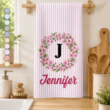 Load image into Gallery viewer, Personalized Kitchen Towel Soft Pink Blossom Gift for Mom
