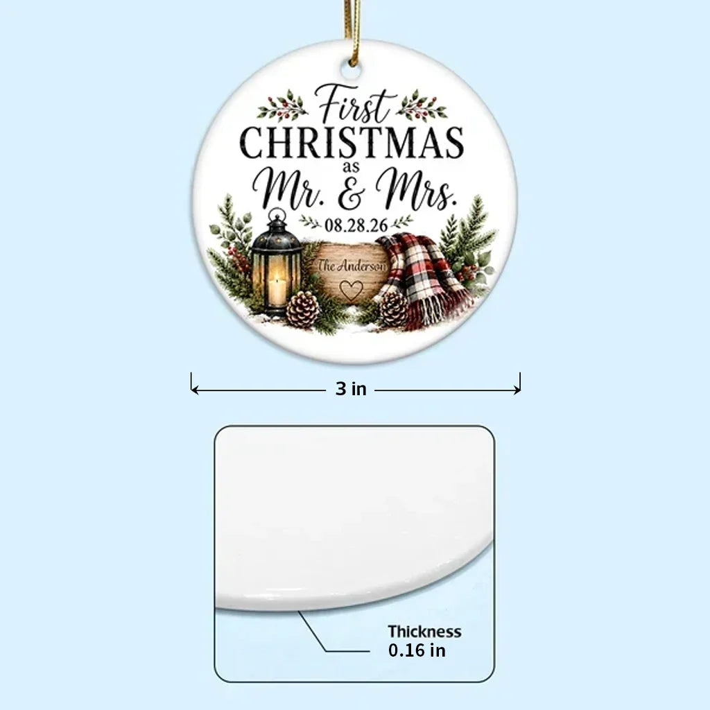 Personalized Ceramic Ornament First Christmas as Mr & Mrs Couple Gift