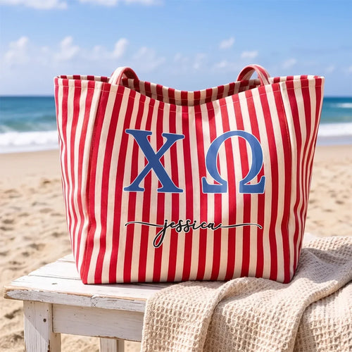 Personalized Sorority Striped Tote Bag Custom Keepsake Gift