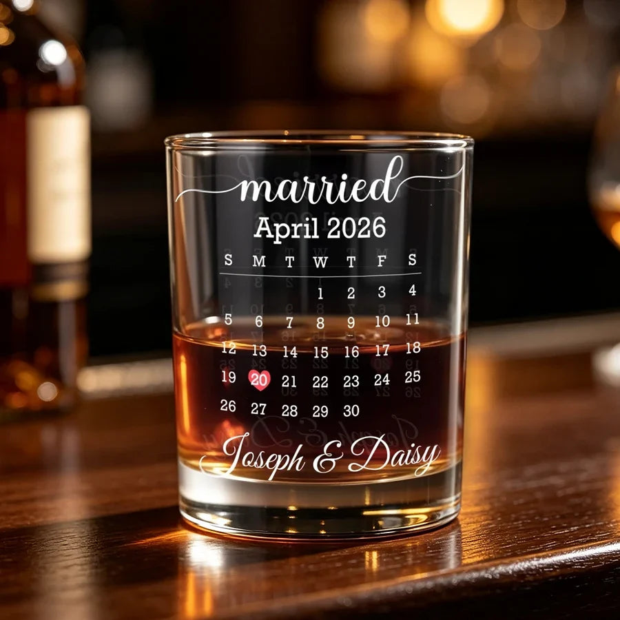 Personalized Whiskey Glass Calendar Gift for Couple Anniversary
