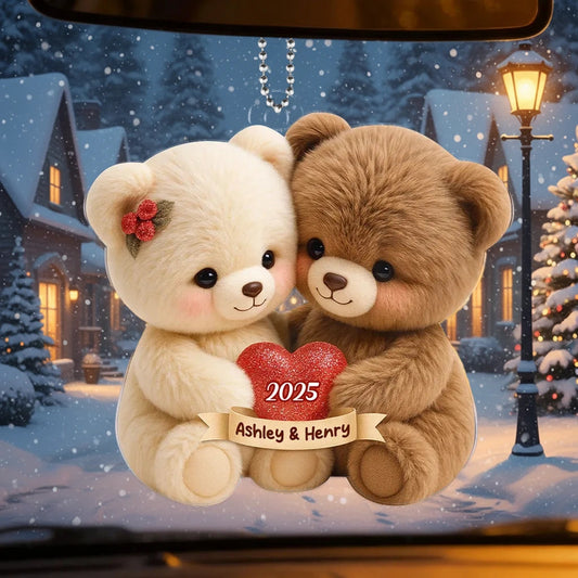 Custom Couple Bear Ornament with Names - Romantic Christmas Gift Car Hanger MagicInPrints