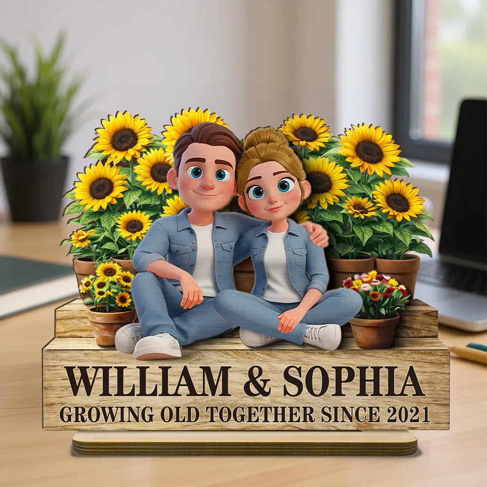 Personalized Couple Figurine with Sunflowers - Anniversary Gift for Couples Plaque MagicInPrints
