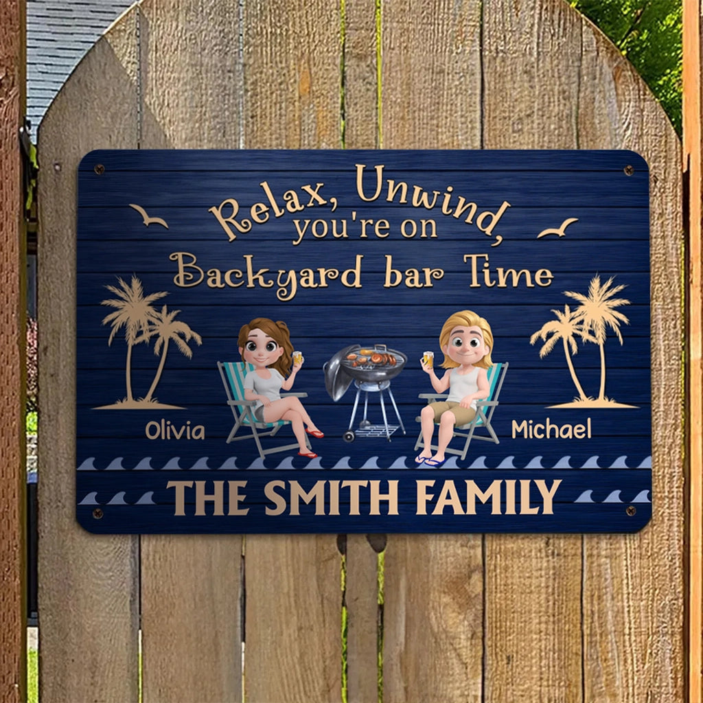 Personalized Backyard Bar Metal Sign for Families - Relax and Unwind Sign MagicInPrints