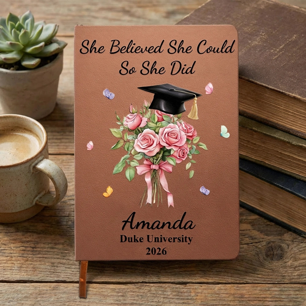 Personalized Leather Journal for Graduates with Inspirational Quote - Graduation Gift Stationery MagicInPrints