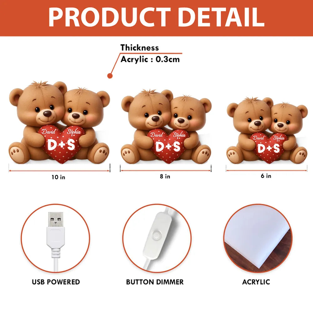 Personalized Teddy Bear LED Night Light for Couples - Romantic Gift Plaque MagicInPrints
