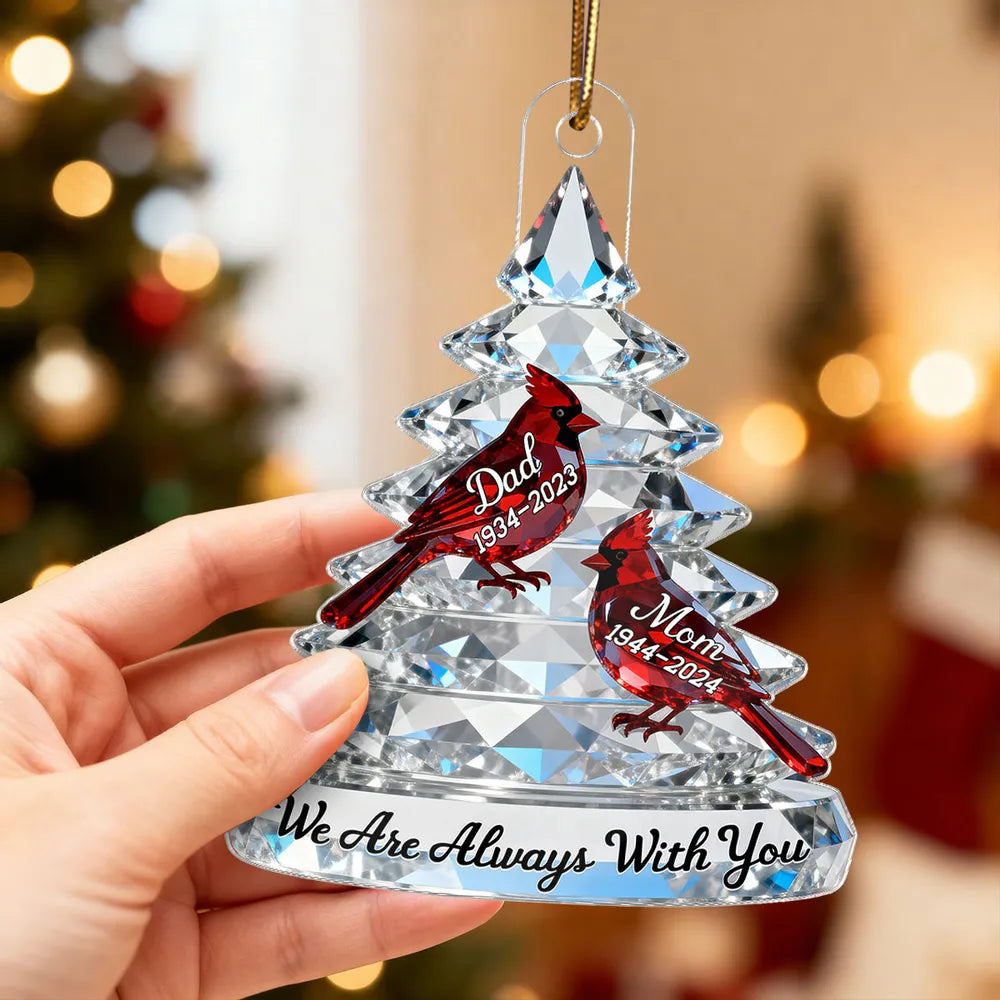 Personalized Memorial Christmas Ornament for Family - Crystal Tree with Cardinals Ornament MagicInPrints
