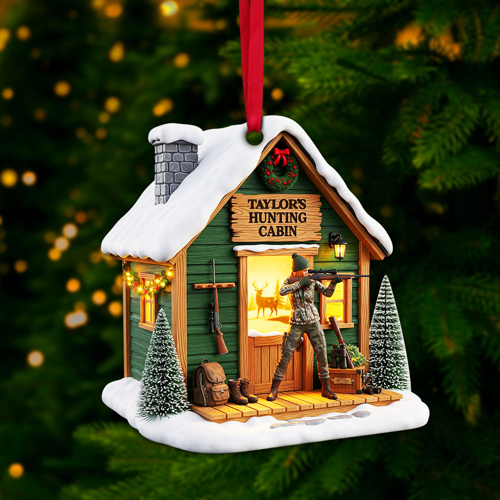“Celebrate the Outdoors!” - Personalized Hunting Cabin Christmas Ornament - Perfect Gift for Hunters and Outdoor Enthusiasts Ornament MagicInPrints