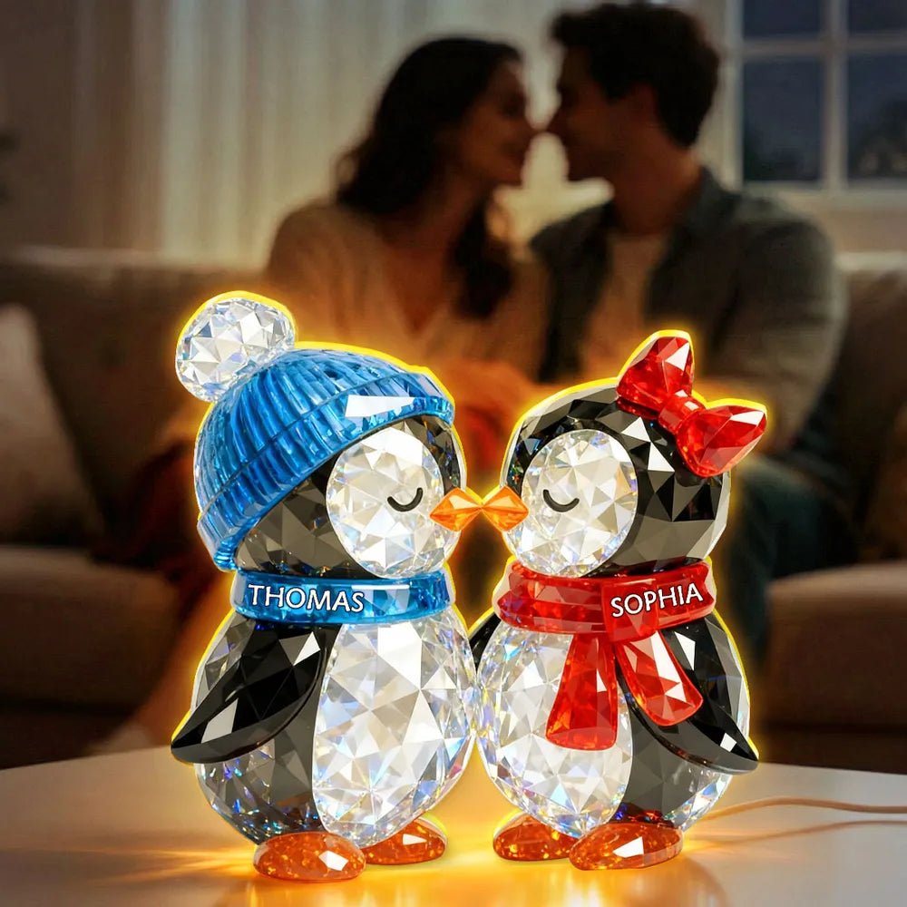 Custom Crystal Penguin Couple Figurines with Names - Romantic Gift for Couples Plaque MagicInPrints