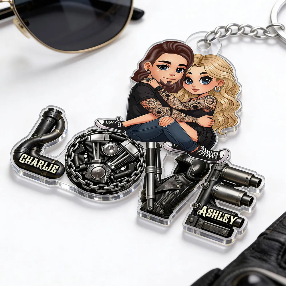 Custom Couple Keychain for Bikers with Names - Romantic Gift Keychain MagicInPrints