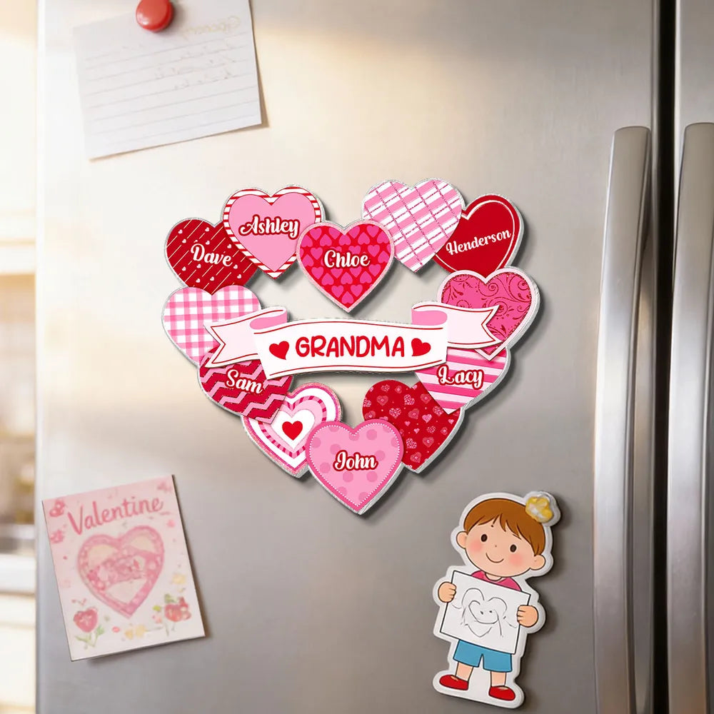Personalized Heart Magnet Set for Grandma - Family Names Gift Fridge Magnet MagicInPrints