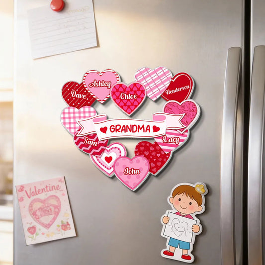 Personalized Heart Magnet Set for Grandma - Family Names Gift Fridge Magnet MagicInPrints