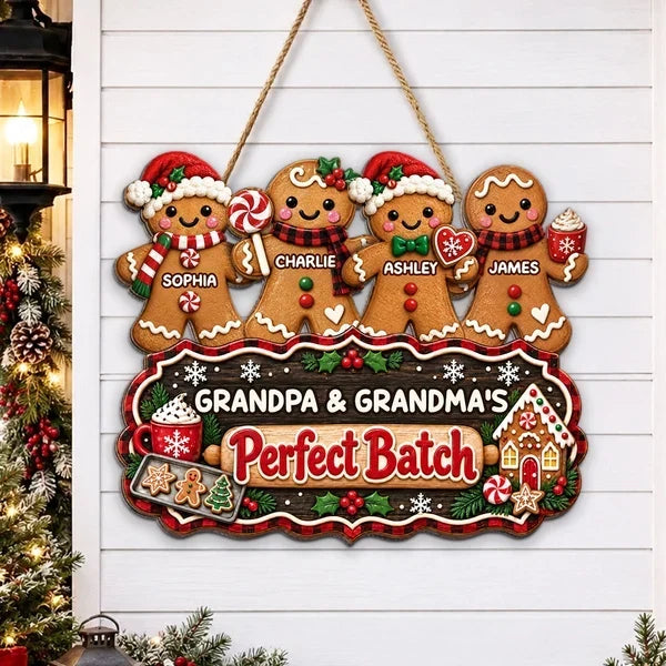 Personalized Gingerbread Family Wooden Sign Gift for Grandparents