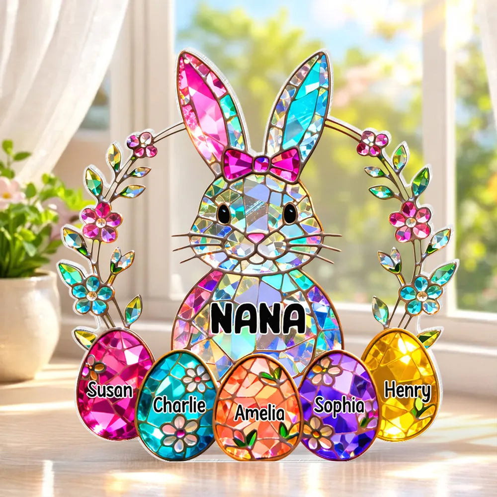 Custom Stained Glass Bunny Suncatcher for Grandma - Easter Decor Plaque MagicInPrints