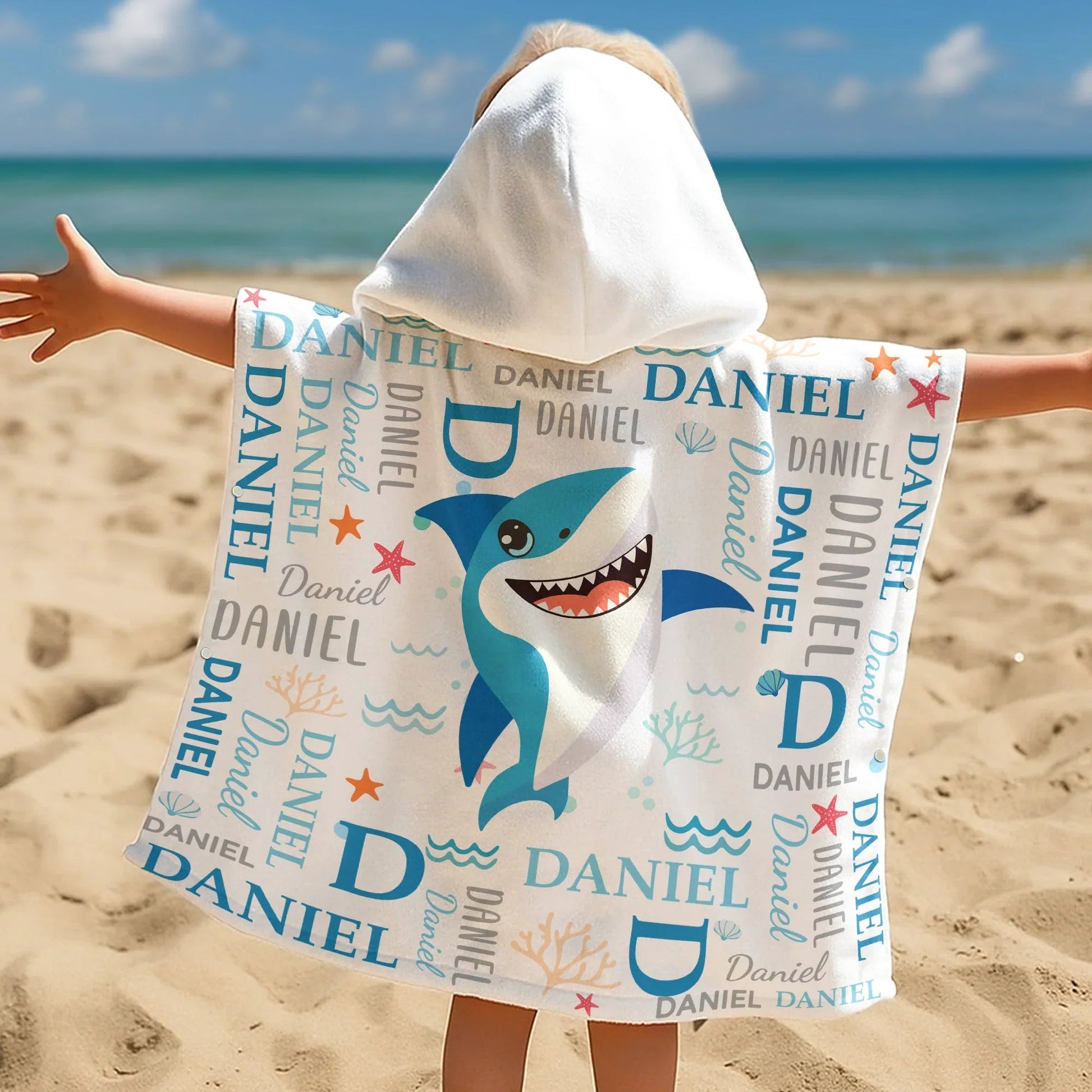 Personalized Kids Hooded Towel with Shark Design - Pool and Beach Fun Beachwear MagicInPrints