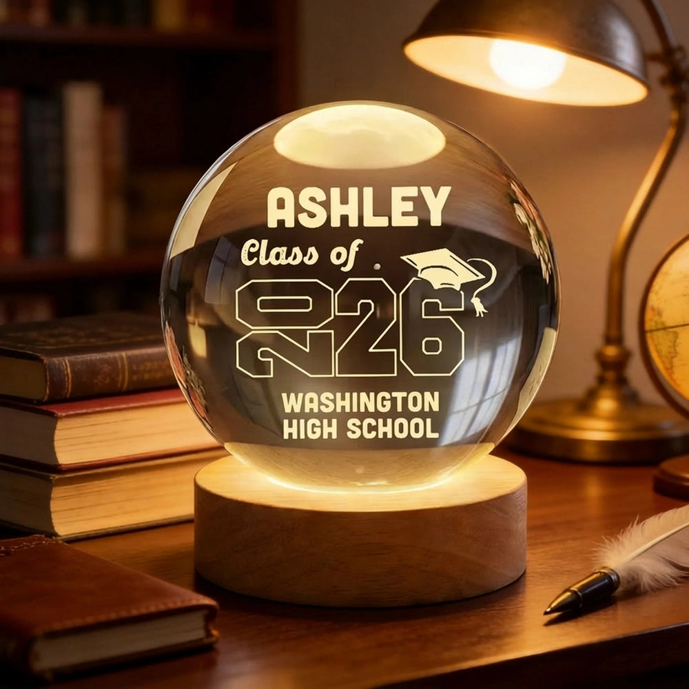 Personalized Graduation Crystal Ball Lamp for Class of 2026 - High School Keepsake Gift Lamp MagicInPrints