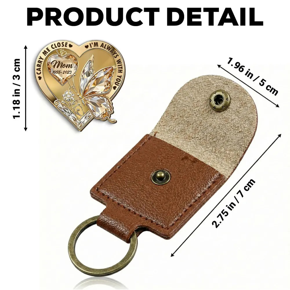 Engraved Memorial Keychain for Mom - Heart Shape with Butterfly Design Keychain MagicInPrints