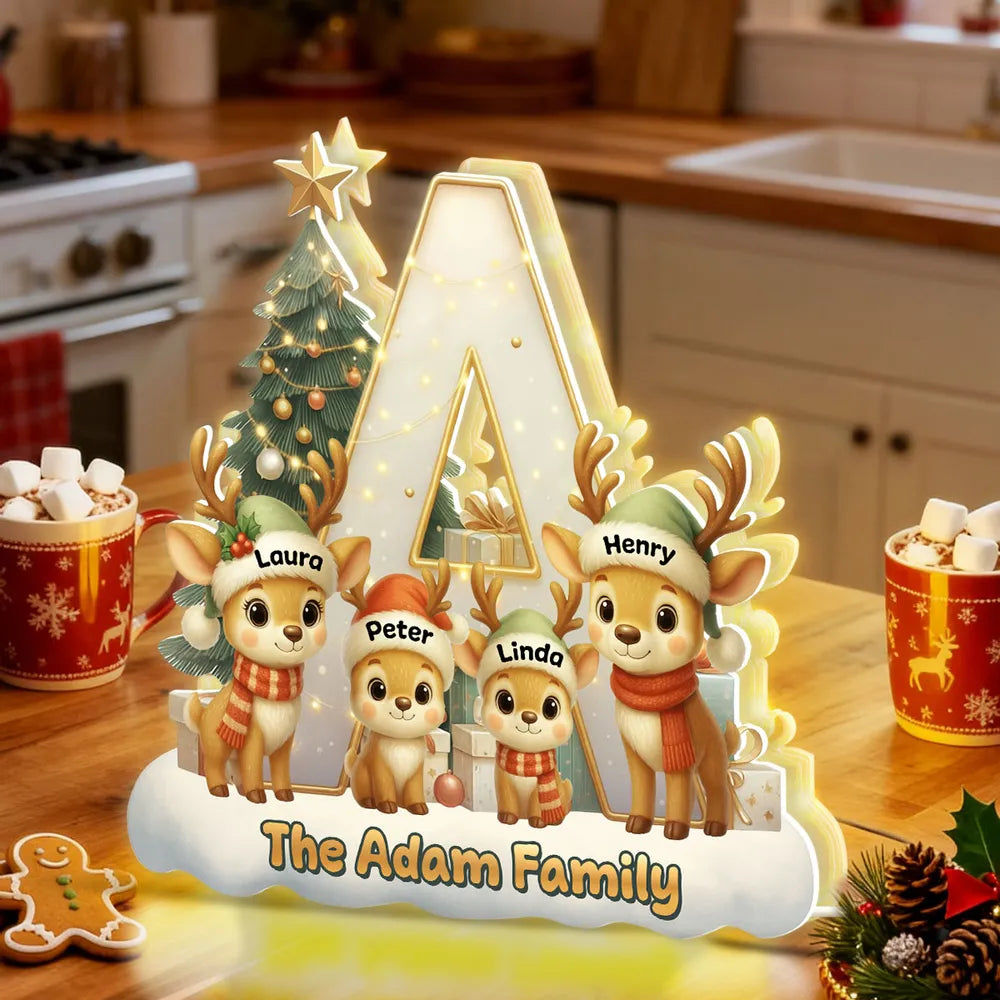 Personalized Family Reindeer Christmas Light Decor - Holiday Home Display Plaque MagicInPrints