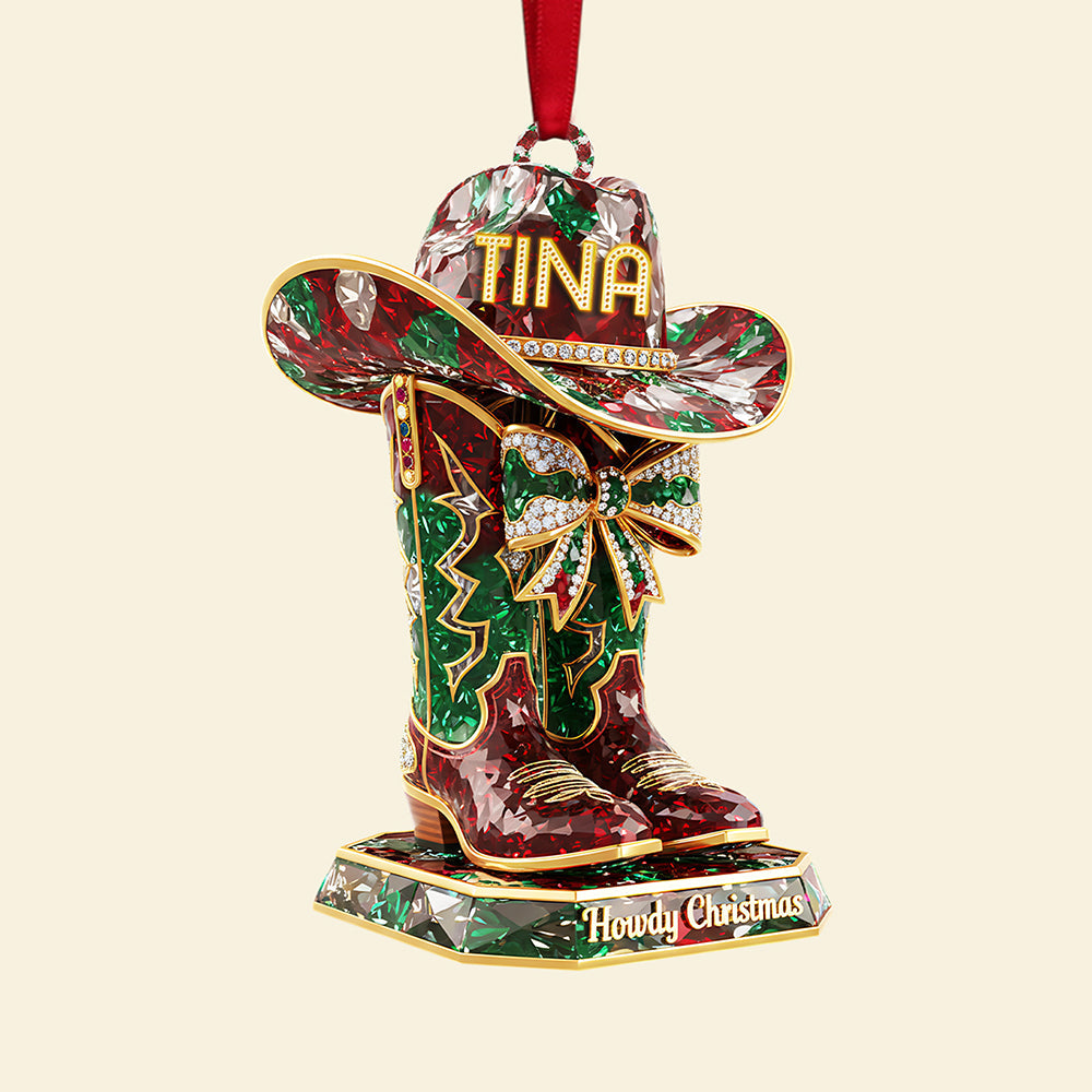Howdy Christmas Personalized Cowboy Boots Ornament - Perfect Gift for Cowgirl Lovers Ornament MagicInPrints