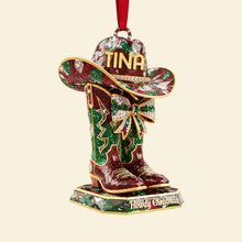 Load image into Gallery viewer, Howdy Christmas Personalized Cowboy Boots Ornament - Perfect Gift for Cowgirl Lovers Ornament MagicInPrints
