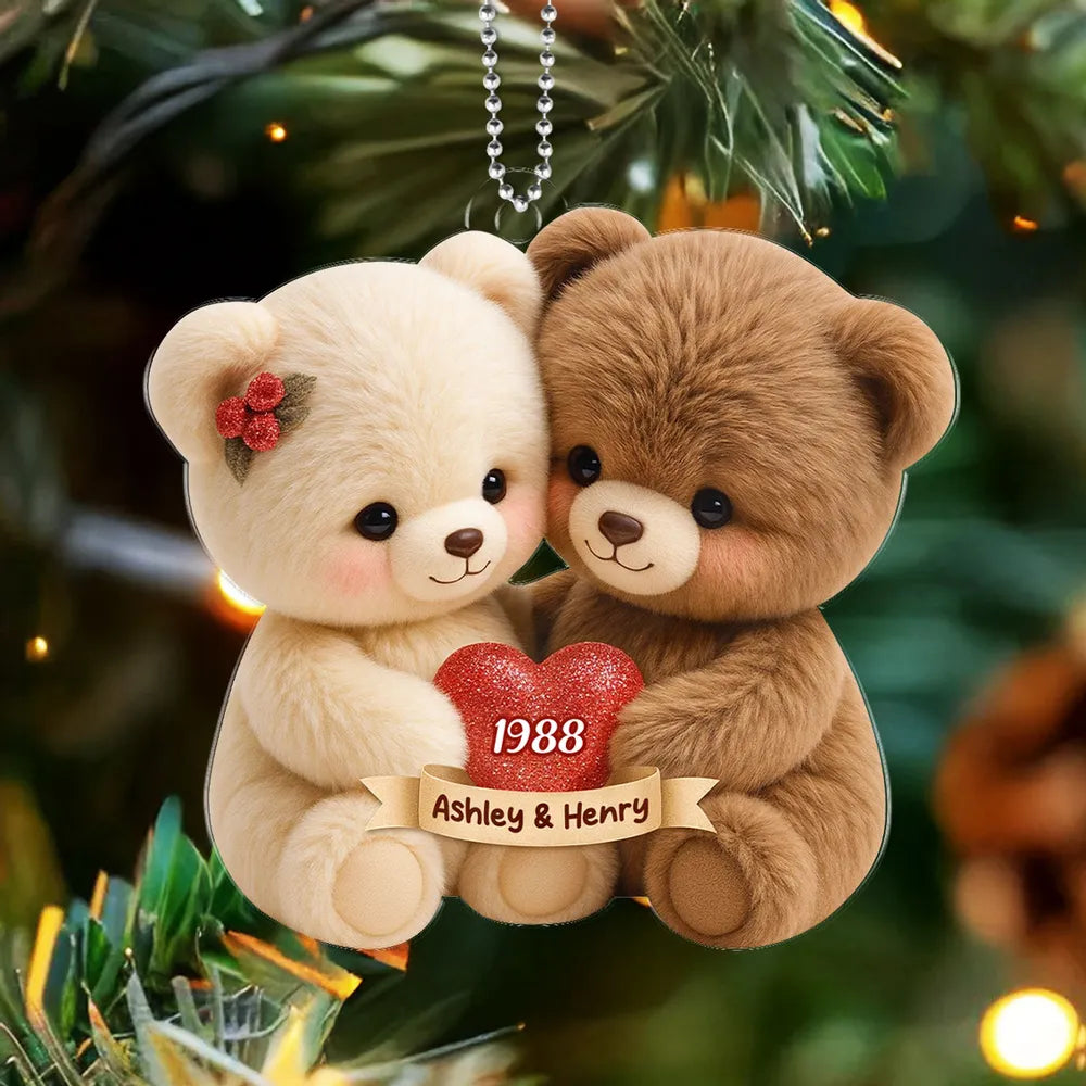 Custom Couple Bear Ornament with Names - Romantic Christmas Gift Car Hanger MagicInPrints