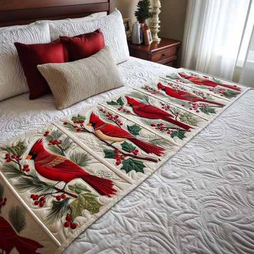 Bring Nature Home – Personalized Cardinal Branches Quilted Bed Runner – Gift for Nature Lovers Quilted Bed Runner MagicInPrints