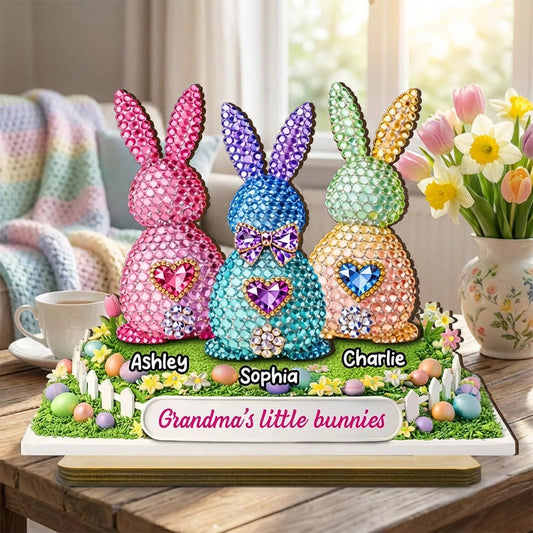 Personalized Crystal Bunny Figurines for Family - Easter Decoration Gift Plaque MagicInPrints