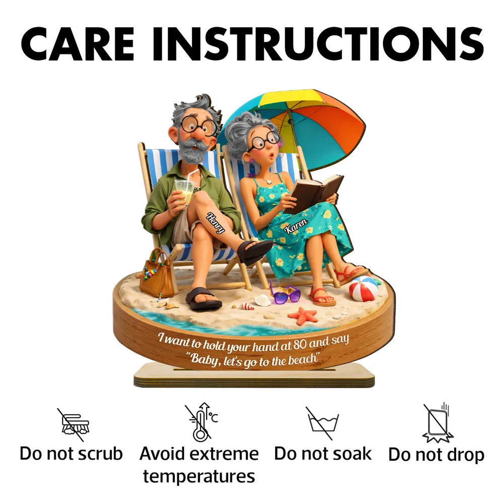 Personalized Elderly Couple Beach Scene Figurine - Anniversary Gift Plaque MagicInPrints