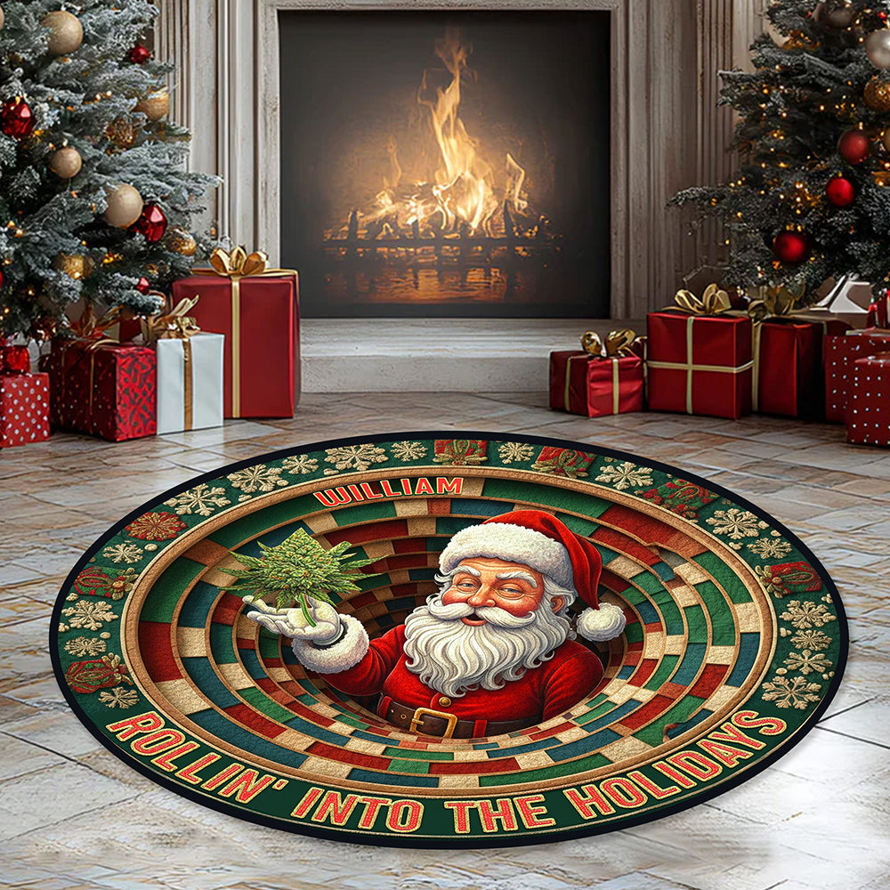 “Rollin’ Into the Holidays” - Personalized Chill Santa Round Rug - Unique Christmas Gift for Family and Friends Doormat MagicInPrints