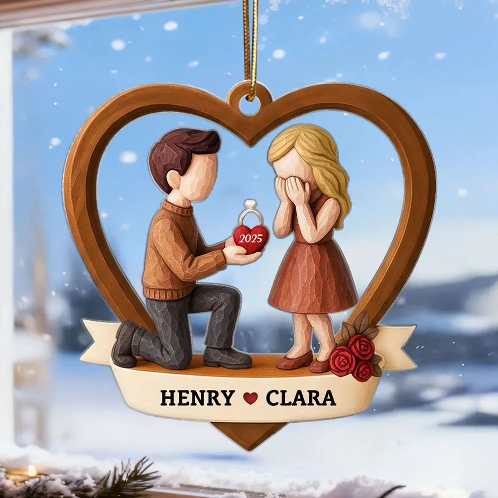 Personalized Engagement Ornament for Couples - Heart-Shaped Proposal Keepsake Ornament MagicInPrints