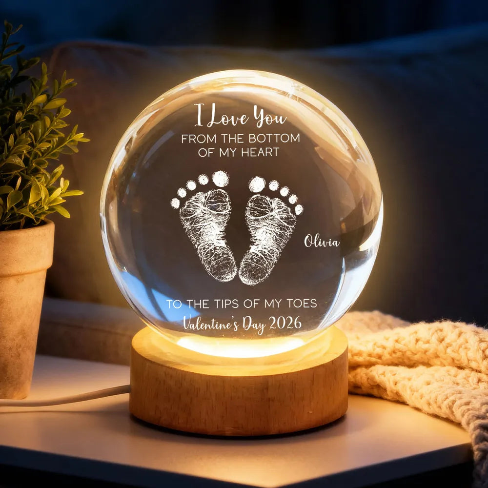 Personalized LED Globe Lamp for Couples - Romantic Gift with Custom Message and Baby Footprints - Valentine's Day 2026 Lamp MagicInPrints