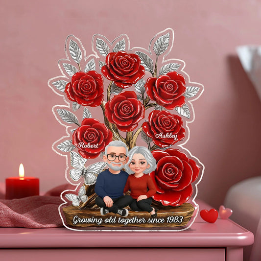 Personalized Couple Rose Display for Anniversary - Custom Names & Date Plaque MagicInPrints