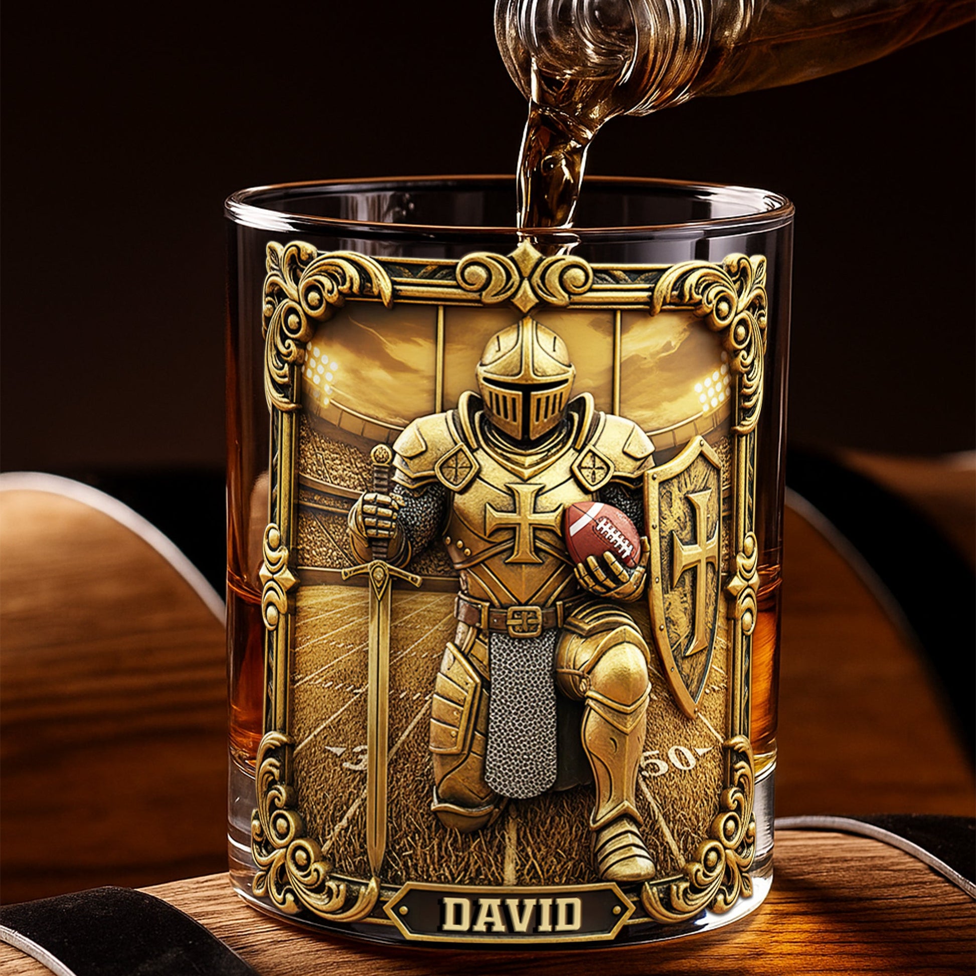Kneeling Knight Sports Drinking Glass - Personalized Gifts For Christian Whiskey Glass MagicInPrints