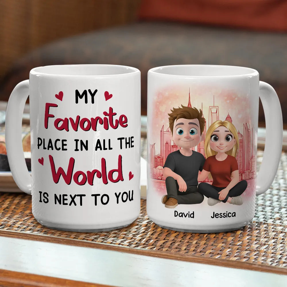 Personalized Couple Mug Set for Romantic Gift - Custom Names and Illustration Cup MagicInPrints