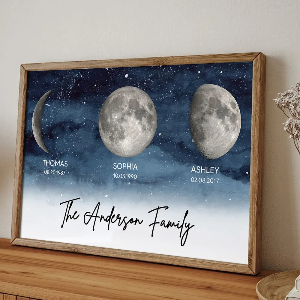 Personalized Moon Phase Family Print for Home Decor - Anniversary or Birthday Gift Poster or Canvas MagicInPrints