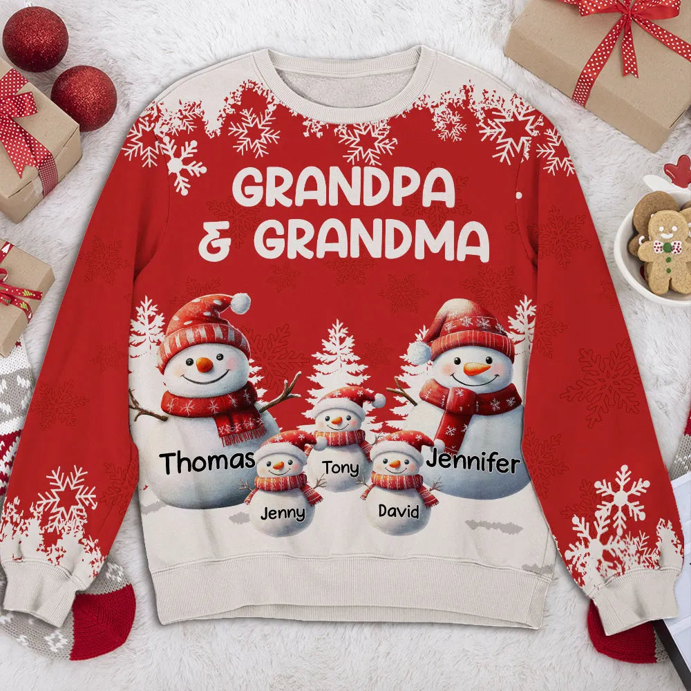 Personalized Christmas Sweatshirt for Grandparents - Snowman Family Design Cloth MagicInPrints