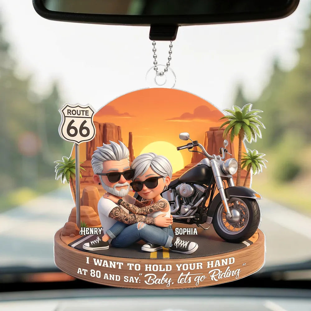 Personalized Motorcycle Couple Car Ornament for Seniors - Romantic Road Trip Gift Car Hanger MagicInPrints