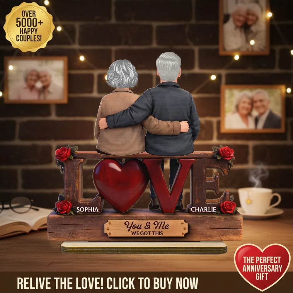 Personalized Couple Figurine for Seniors with Love Sign - Anniversary Gift Plaque MagicInPrints