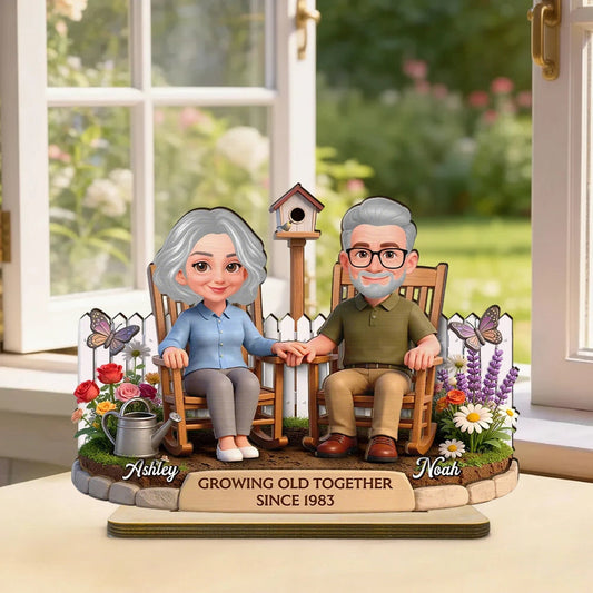 Personalized Couple Figurine for Seniors - Growing Old Together Anniversary Gift Plaque MagicInPrints
