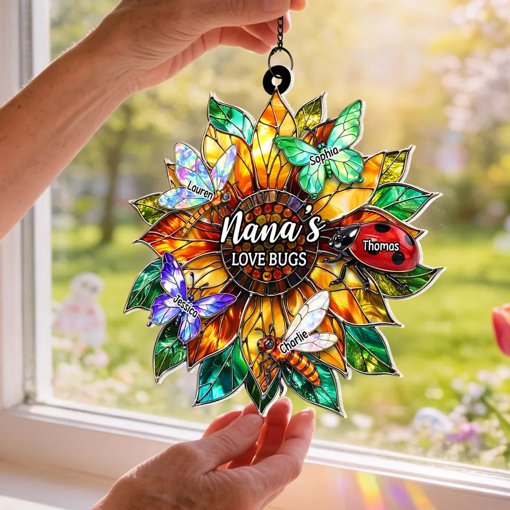 Personalized Stained Glass Suncatcher for Nana - Love Bugs Design Ornament MagicInPrints