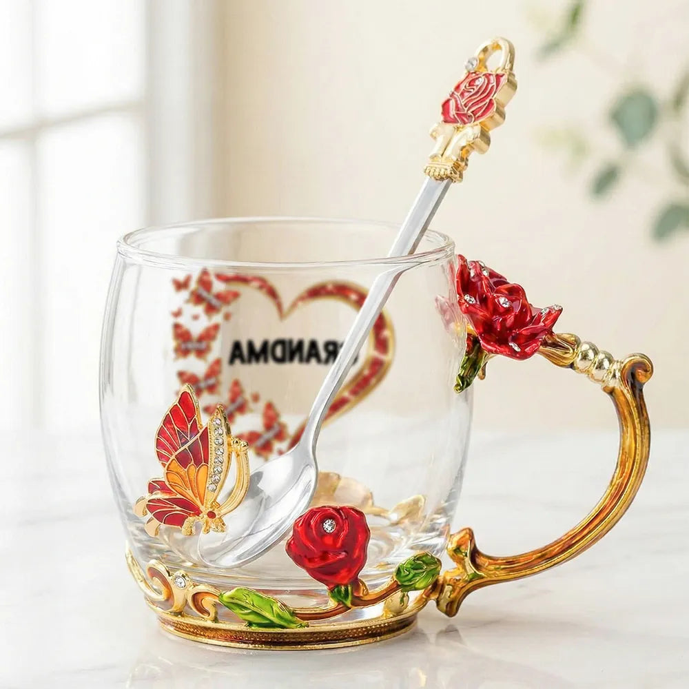 Personalized Glass Tea Mug for Grandma with Floral Design - Mother's Day Gift Cup MagicInPrints