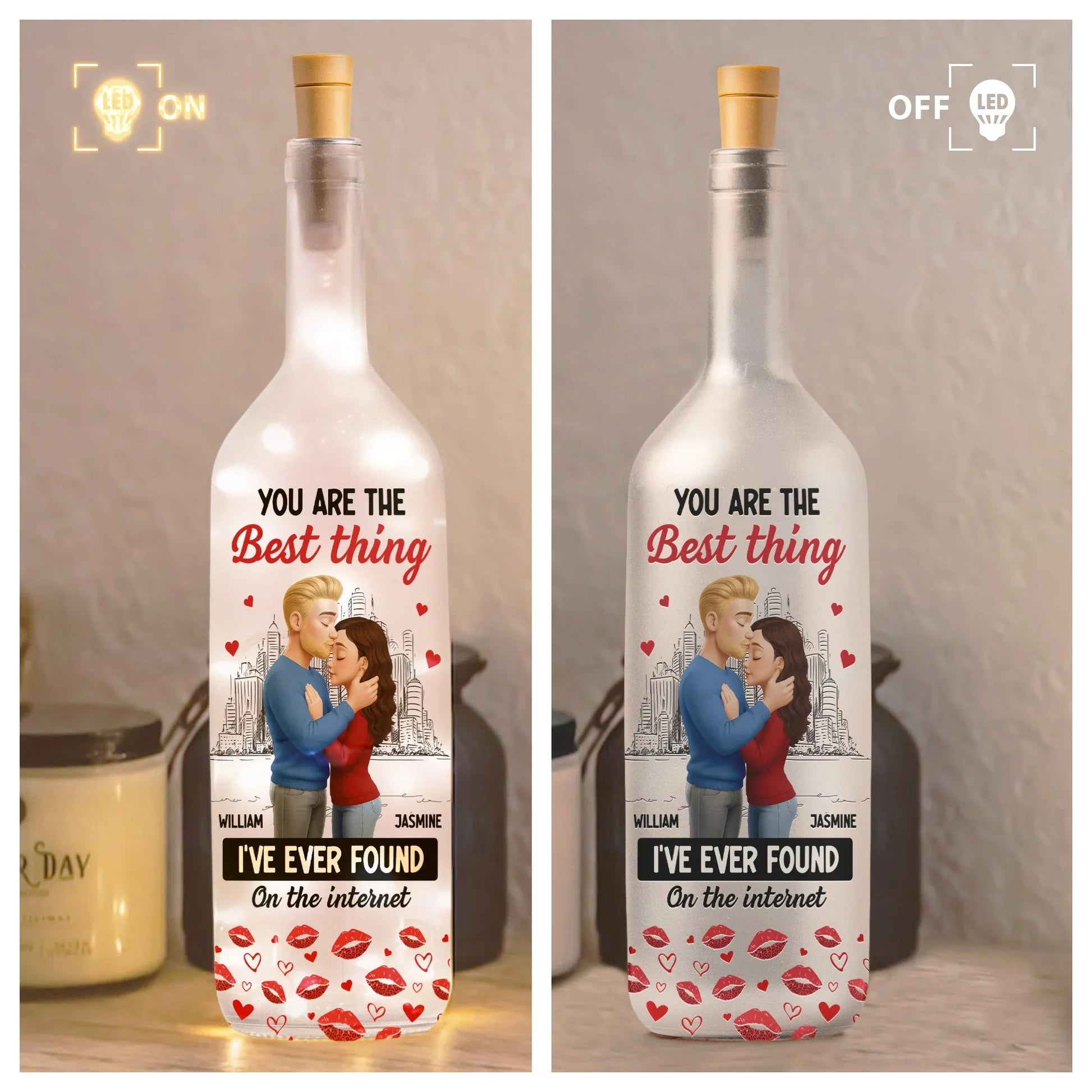 Personalized Romantic Wine Bottle for Couples - Christmas Gift Lamp MagicInPrints