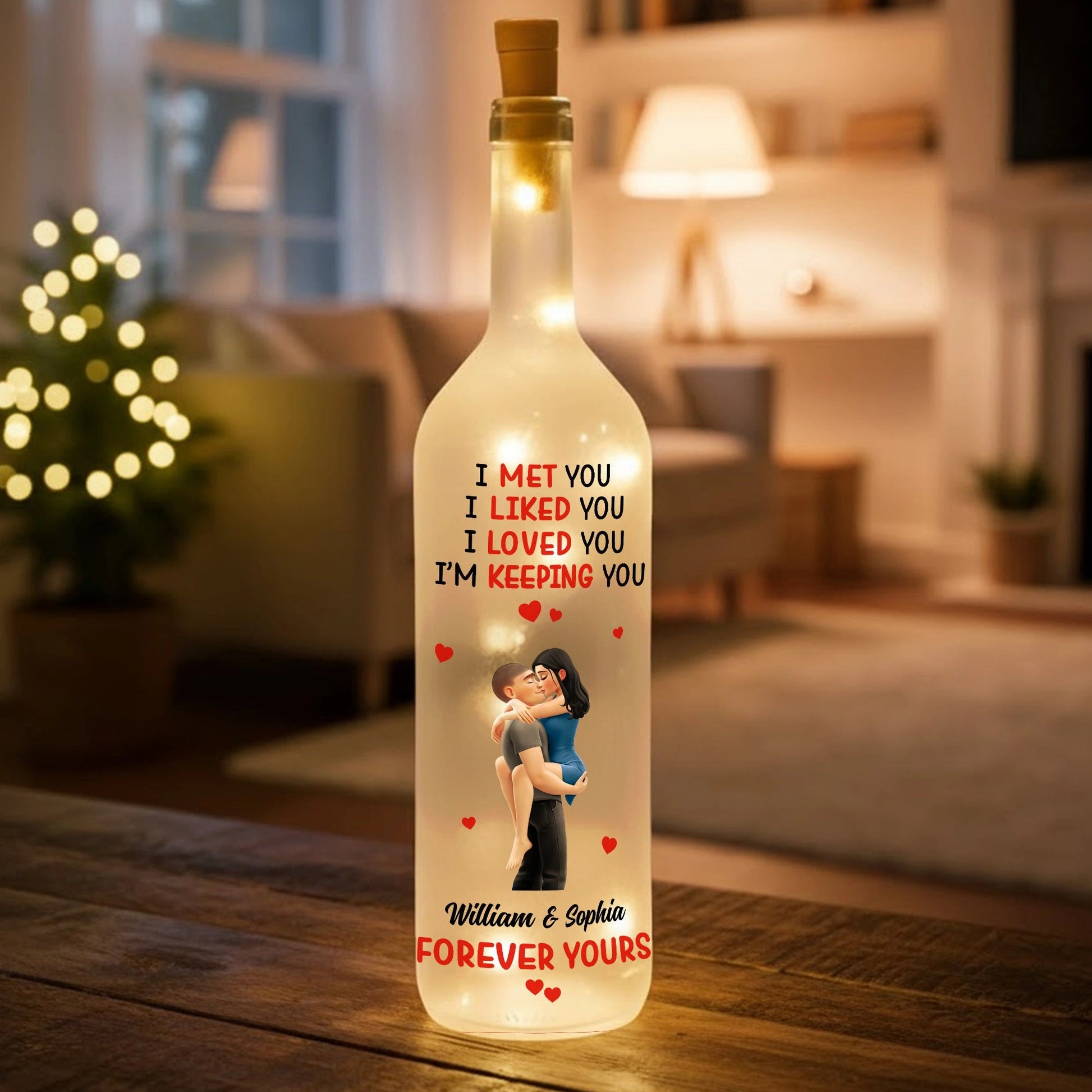 Personalized LED Wine Bottle Lamp for Couples - Romantic Anniversary Gift Lamp MagicInPrints