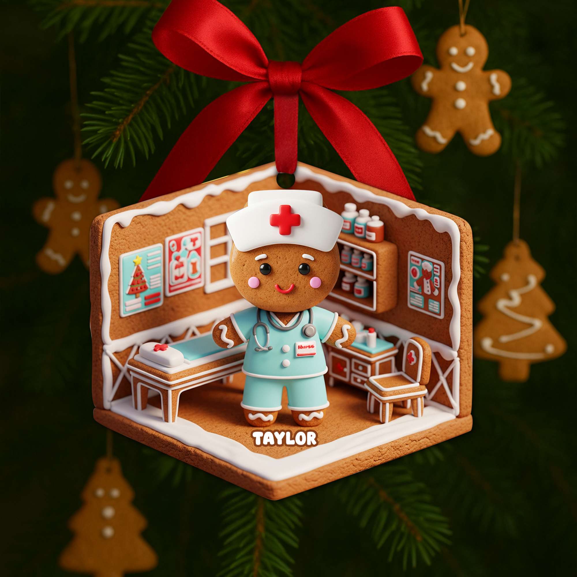 “Celebrate the Caring Spirit!” - Nurse Gingerbread Christmas Wood Ornament - Personalized Gift for Nurses Ornament MagicInPrints
